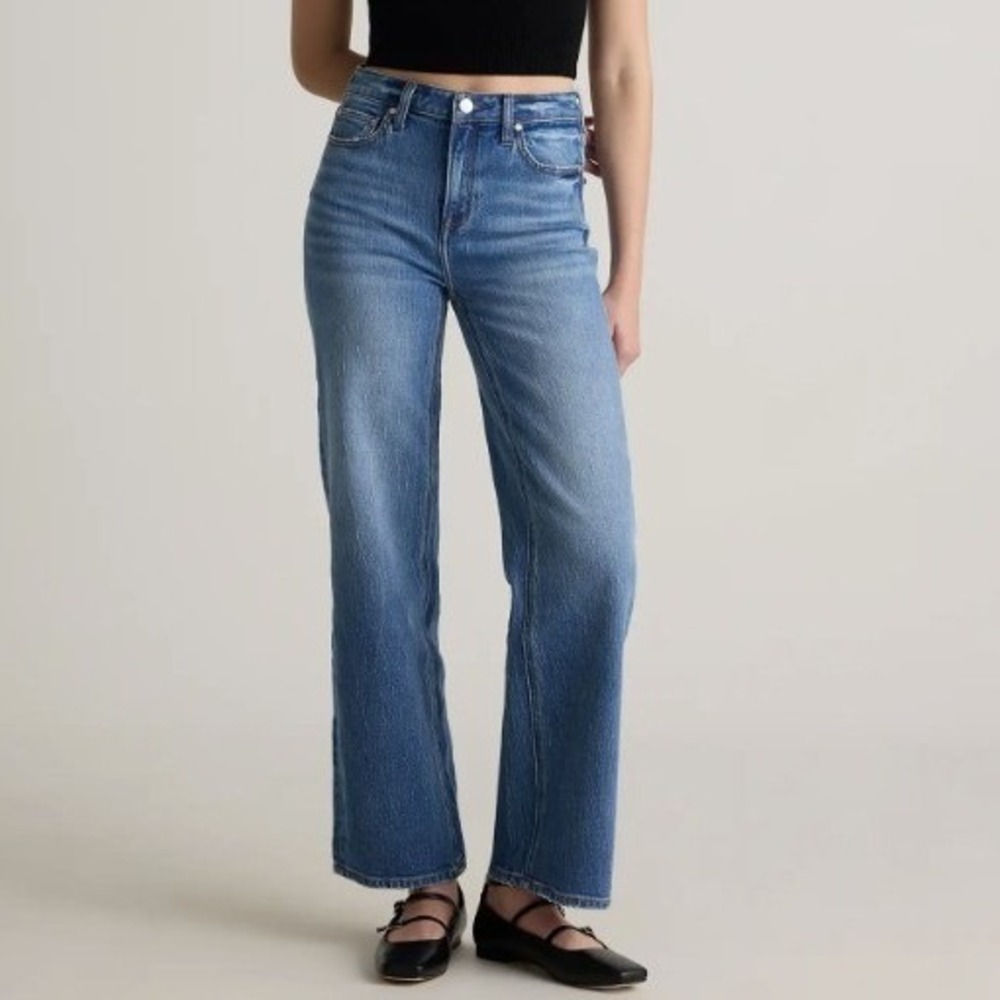 NEW Quince Bella Relaxed Straight Leg Jeans 32x28 Atlantic Blue High Rise Denim